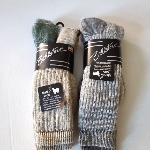 Ballston Heavyweight 70% Merino Wool Socks Unisex 2 Pairs Sz L Gray Green NWT - Picture 1 of 7
